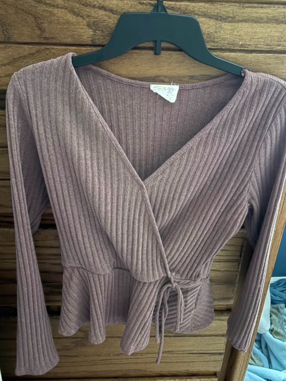 Source Unknown Ribbed Wrap Top - Mauve
